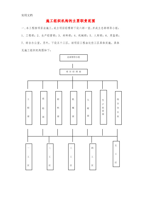 施工组织机构的主要职责范围