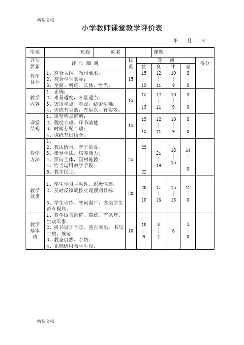 最新小学教师课堂教学评价表DOC