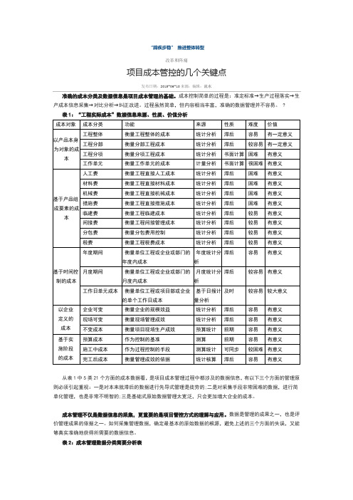 项目成本管控的几个关键点