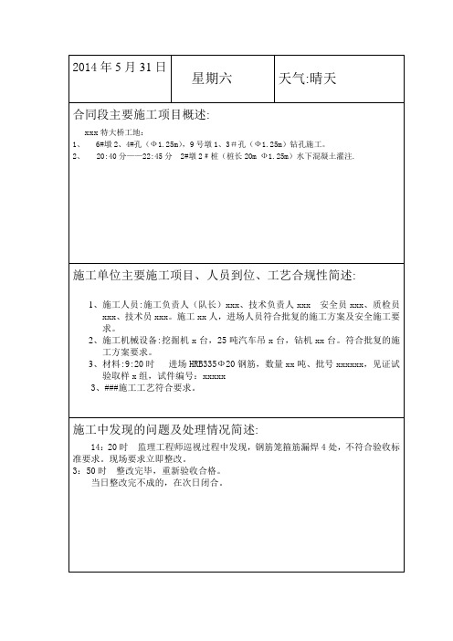 高速公路桥梁监理日记示例3