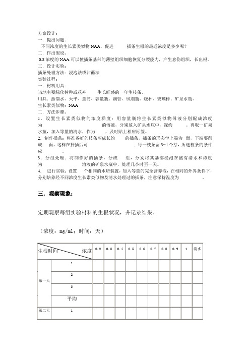 探索生长素类似物促进插条生根的最适浓度 设计方案.