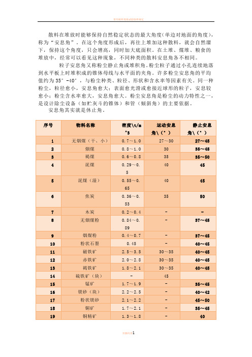 常用材料的安息角