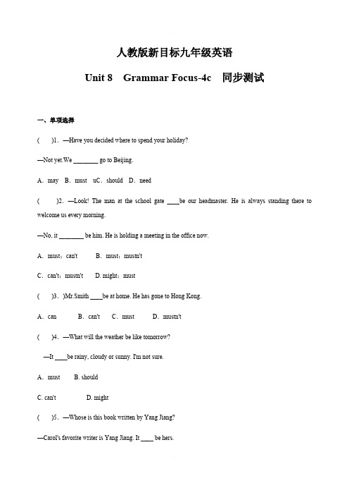 人教版新目标九年级英语 Unit 8 Section A(Grammar Focus_4c)  同步测试(有答案)