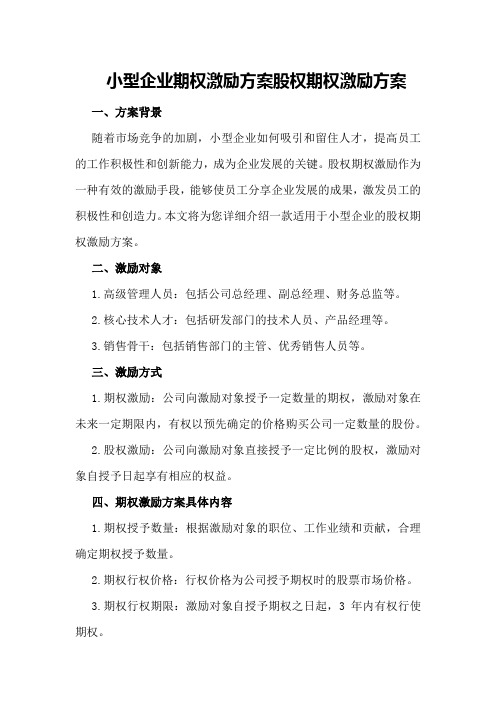 小型企业期权激励方案股权期权激励方案