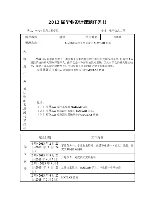 Liu时滞混沌系统同步的MATLAB仿真