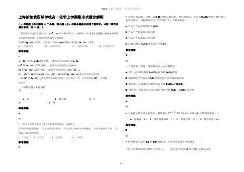 上海新加坡国际学校高一化学上学期期末试题含解析