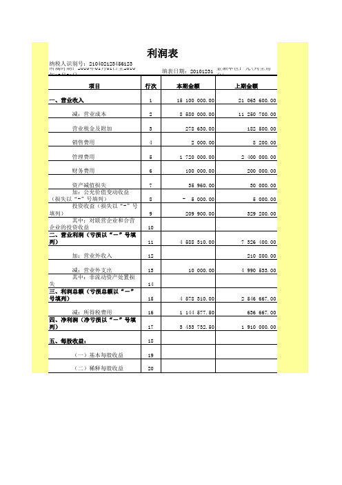 新编财务会计实训第六版 参考答案总账报表岗位  利润表 参考答案