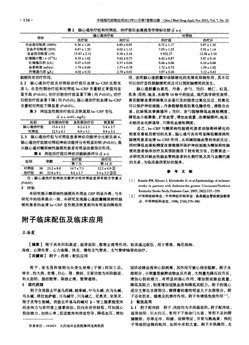 附子临床配伍及临床应用