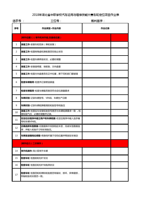 附表2-----2018年车轮定位作业表(附表2)