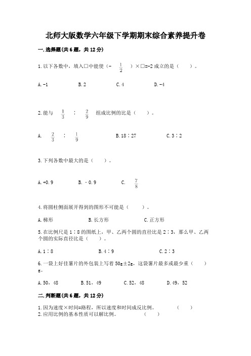 北师大版数学六年级下学期期末综合素养提升卷及一套完整答案