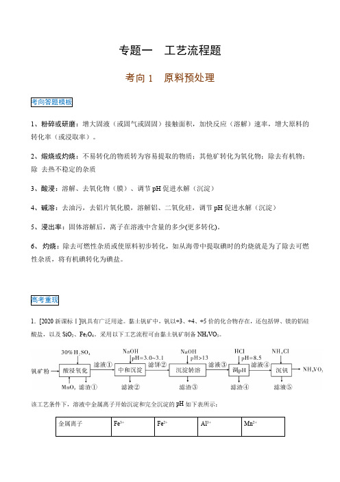 考向01 工艺流程题之原料预处理-备战2021年高考化学主观题答题模板与考向专练(解析版)