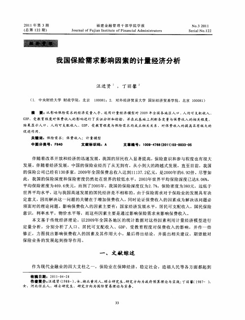 我国保险需求影响因素的计量经济分析