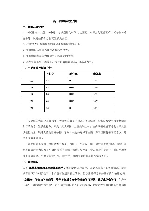 高二物理试卷分析