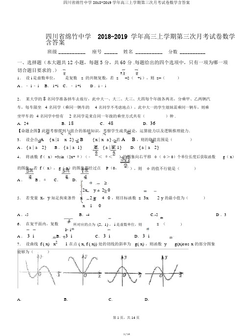 四川省绵竹中学2018-2019学年高三上学期第三次月考试卷数学含答案