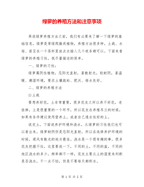 绿萝的养殖方法和注意事项