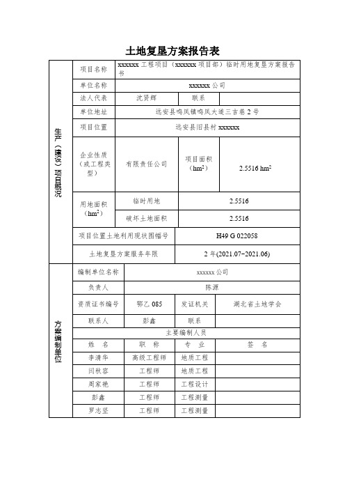 土地复垦方案报告表2完整优秀版