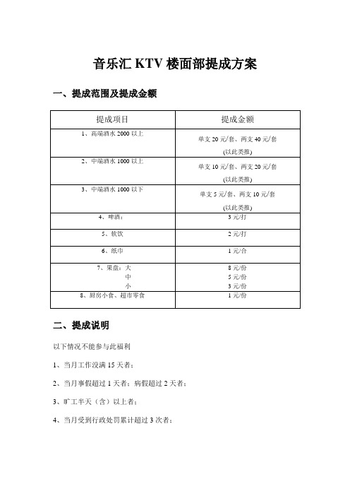 音乐汇KTV楼面部提成方案