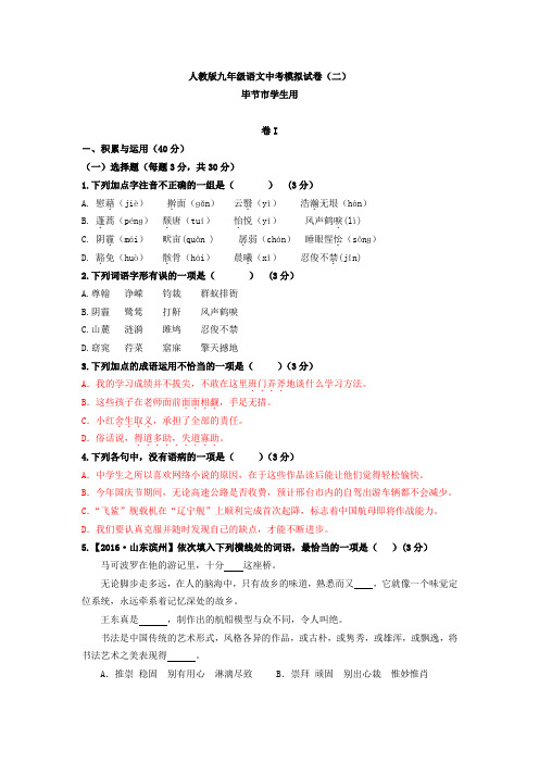 (贵州毕节版)人教版九年级语文中考模拟卷(二)