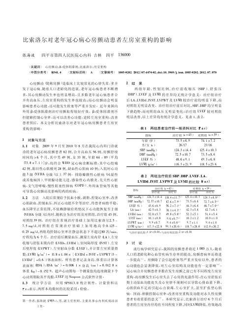 比索洛尔对老年冠心病心房颤动患者左房室重构的影响