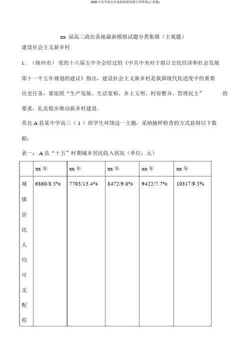 2020年高考政治各地最新模拟题分类集锦(主观题)