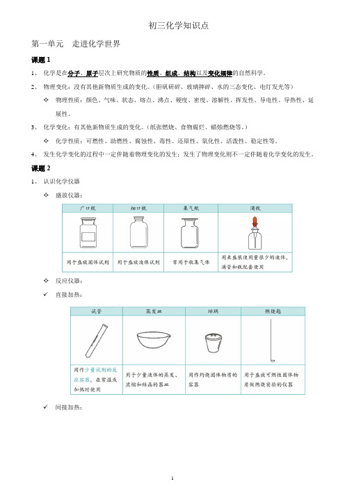 初中化学(1-4单元)重点内容