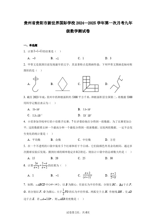 贵州省贵阳市新世界国际学校2024—2025学年第一次月考九年级数学测试卷