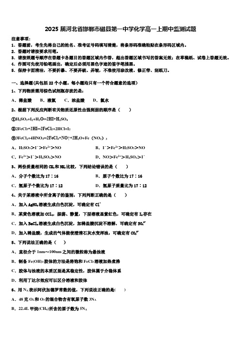 2025届河北省邯郸市磁县第一中学化学高一上期中监测试题含解析