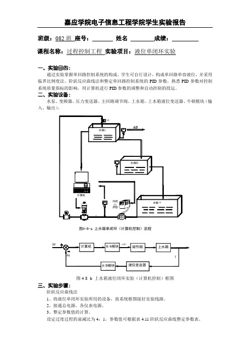 过程控制实验报告3(液位单闭环实验)