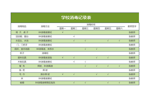 学校预防疫情消毒记录表EXCEL模板(推荐)