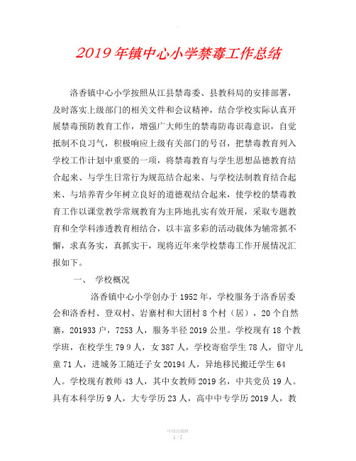 2019年镇中心小学禁毒工作总结