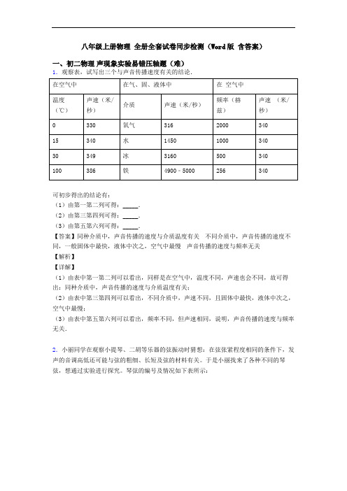 八年级上册物理 全册全套试卷同步检测(Word版 含答案)