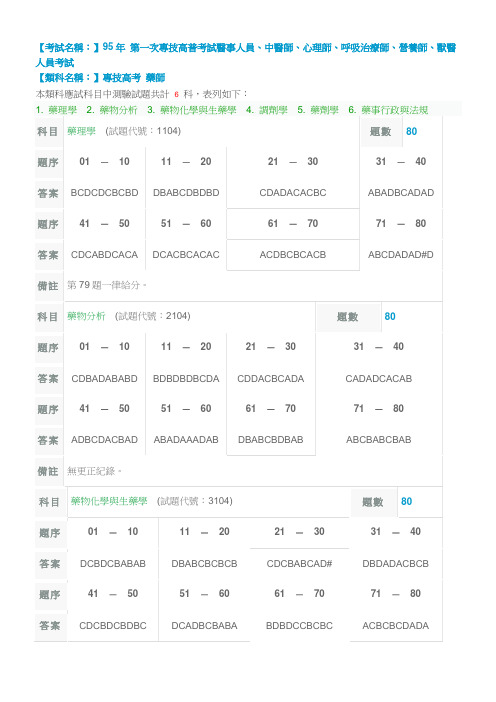 9501药师专技高考答案