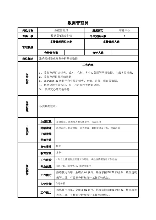 岗位说明书-数据管理员