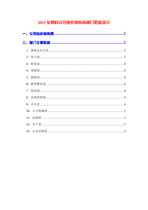 2015年颜料公司组织架构和部门职能设计