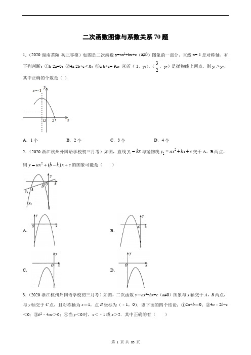 二次函数图像与系数关系70题-含答案