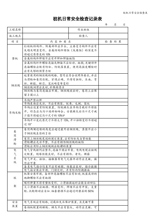 桩机日常安全检查表