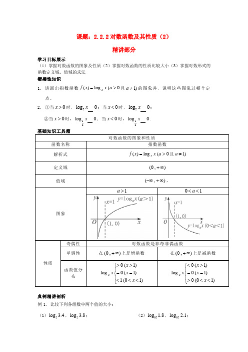 新人教A版高中数学必修一2.2.2《对数函数及其性质(2)》精讲精析