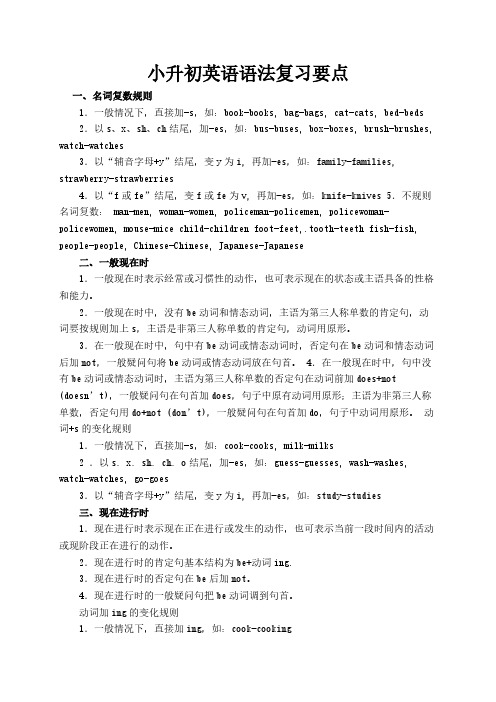 【免费下载】pep小学六年级毕业英语语法复习要点归纳人教版