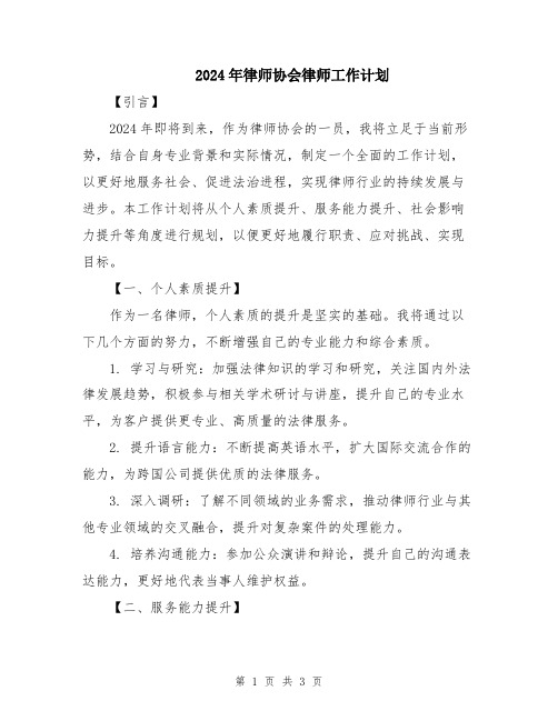 2024年律师协会律师工作计划