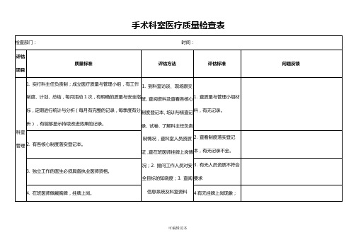 手术科室医疗质量检查表