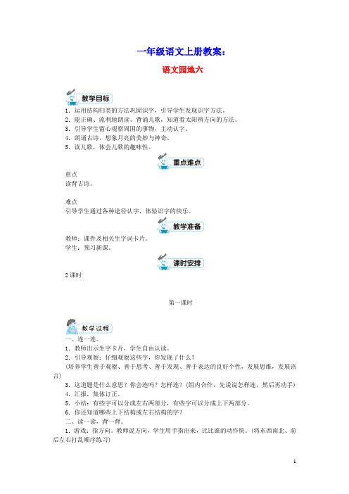 一年级语文上册课文2语文园地六教案新人教版