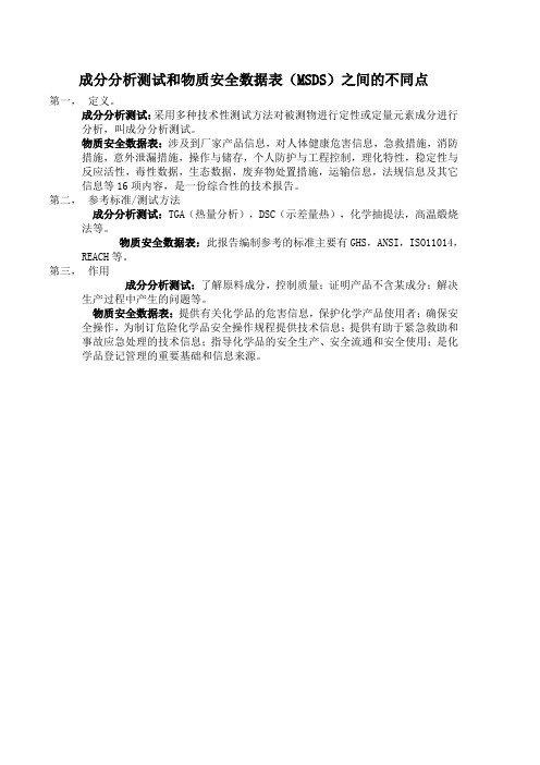 产品成份分析测试表和MSDS的不同点