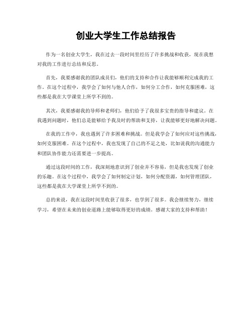 创业大学生工作总结报告