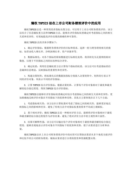 熵权TOPSIS法在上市公司财务绩效评价中的应用