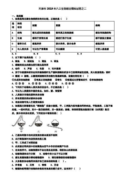 天津市2019年八上生物期末模拟试卷之二