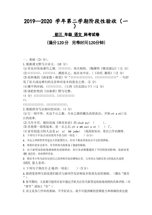 2019—2020学年第二学期九年级第一次模拟统考语文考试卷(一模语文)