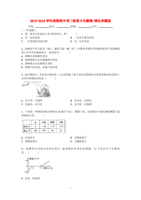 2019届中考物理精品专题复习试题解析 熔化和凝固1