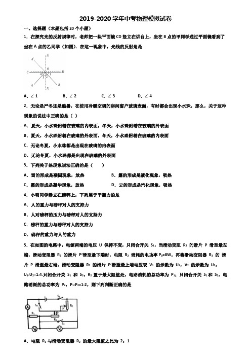 河北省秦皇岛市2019-2020学年中考物理调研试题