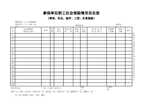 参保单位职工社会保险增员花名册范本