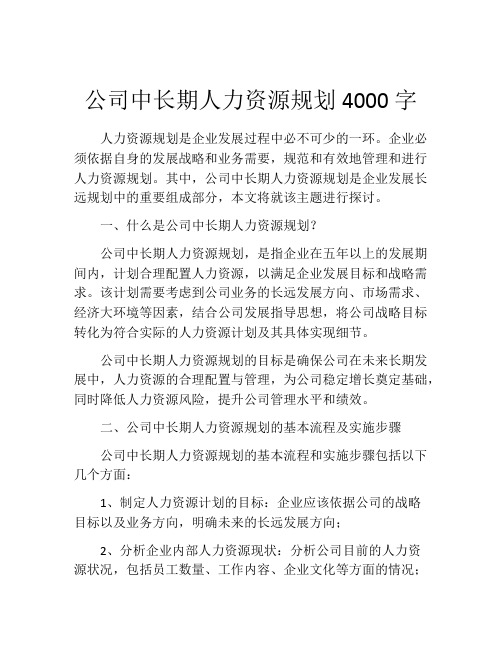 公司中长期人力资源规划4000字